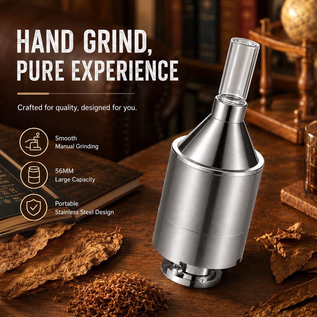 56mm Big Size Manual Metal Spice Powder Grinder Hand Crank Funnel Container Tool