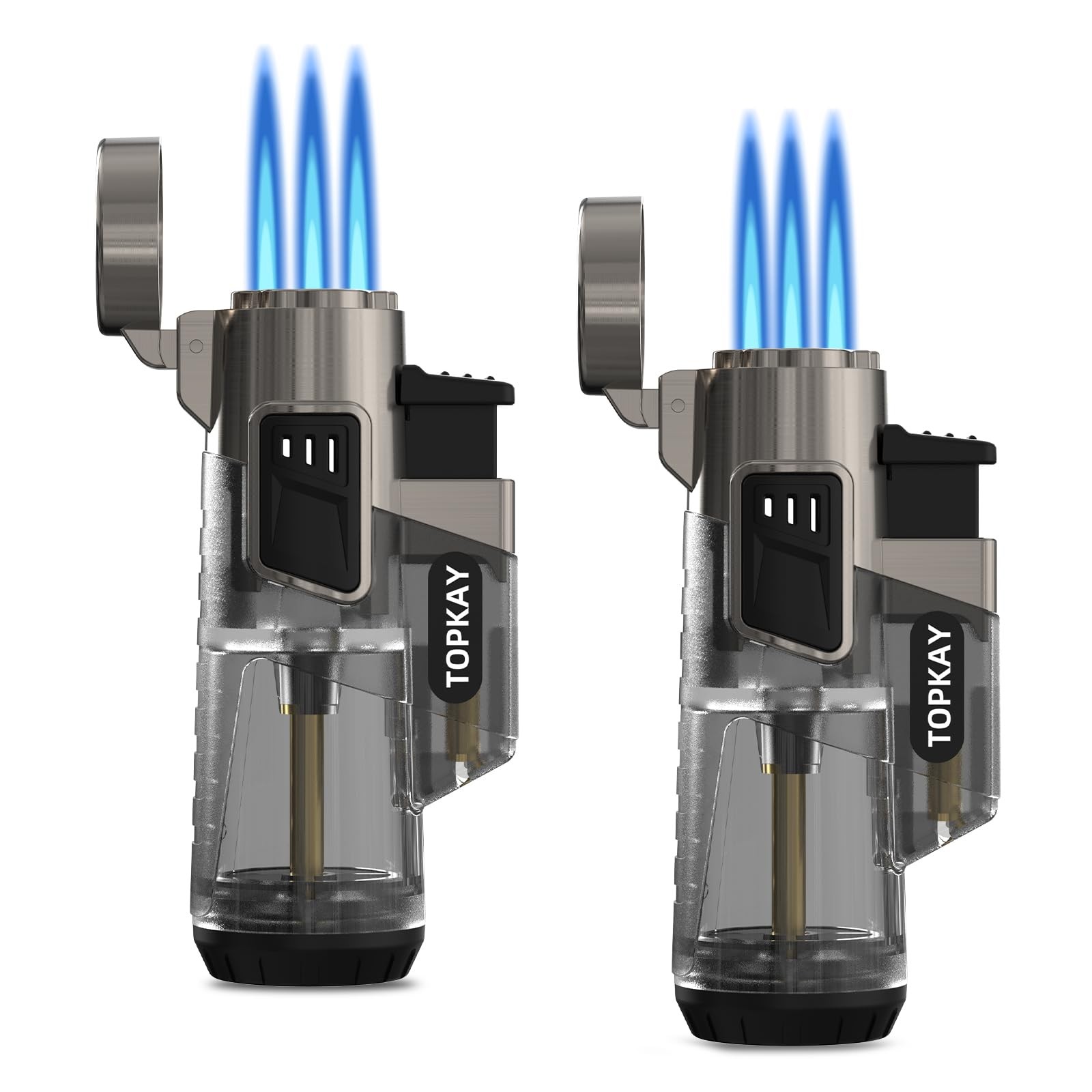 TOPKAY Cigar Lighters Triple Jet Flame Torch Lighters, Windproof Butane Refil…