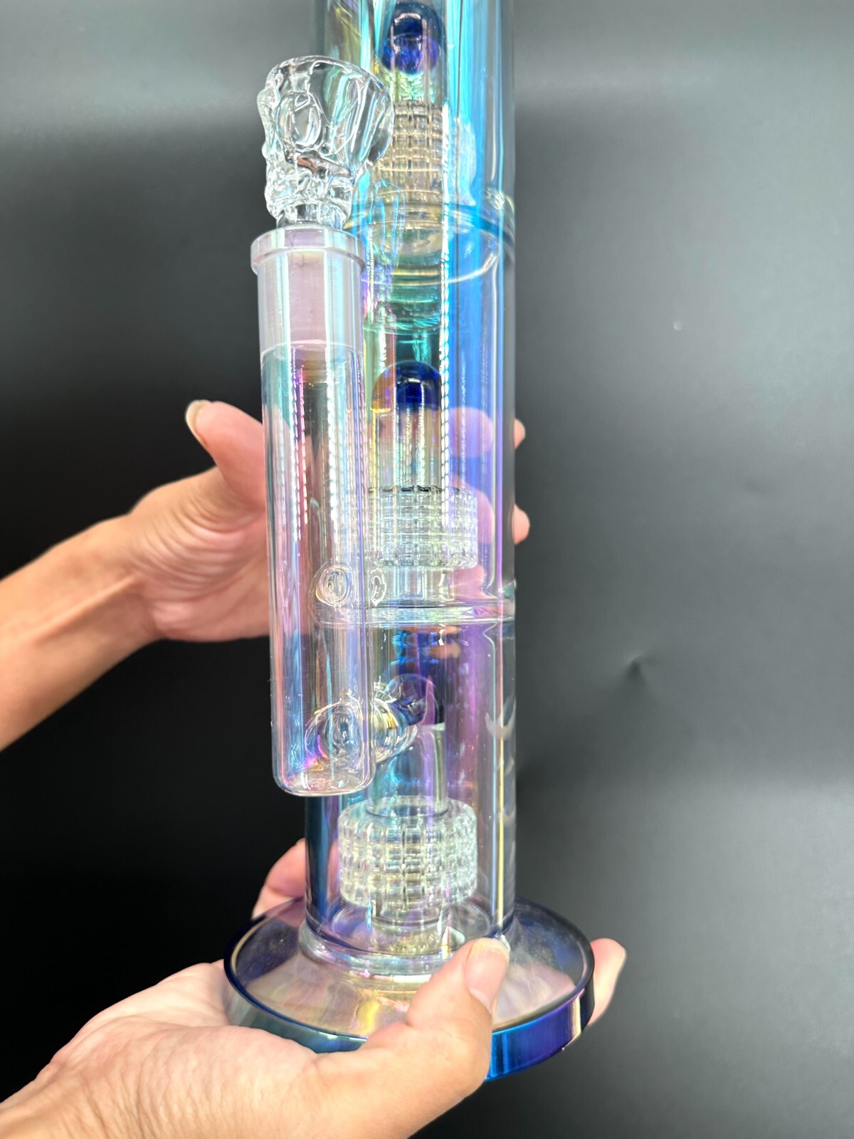 16in Heavy Thick Glass Bong Water Pipe Hookah Bongs with Skull catcher Blue
