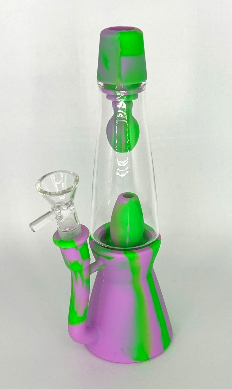 8″ LAVA LAMP SILICONE & GLASS BONG RIG W/ INLINE PERC 14MM BOWL – 2 FREE GIFTS