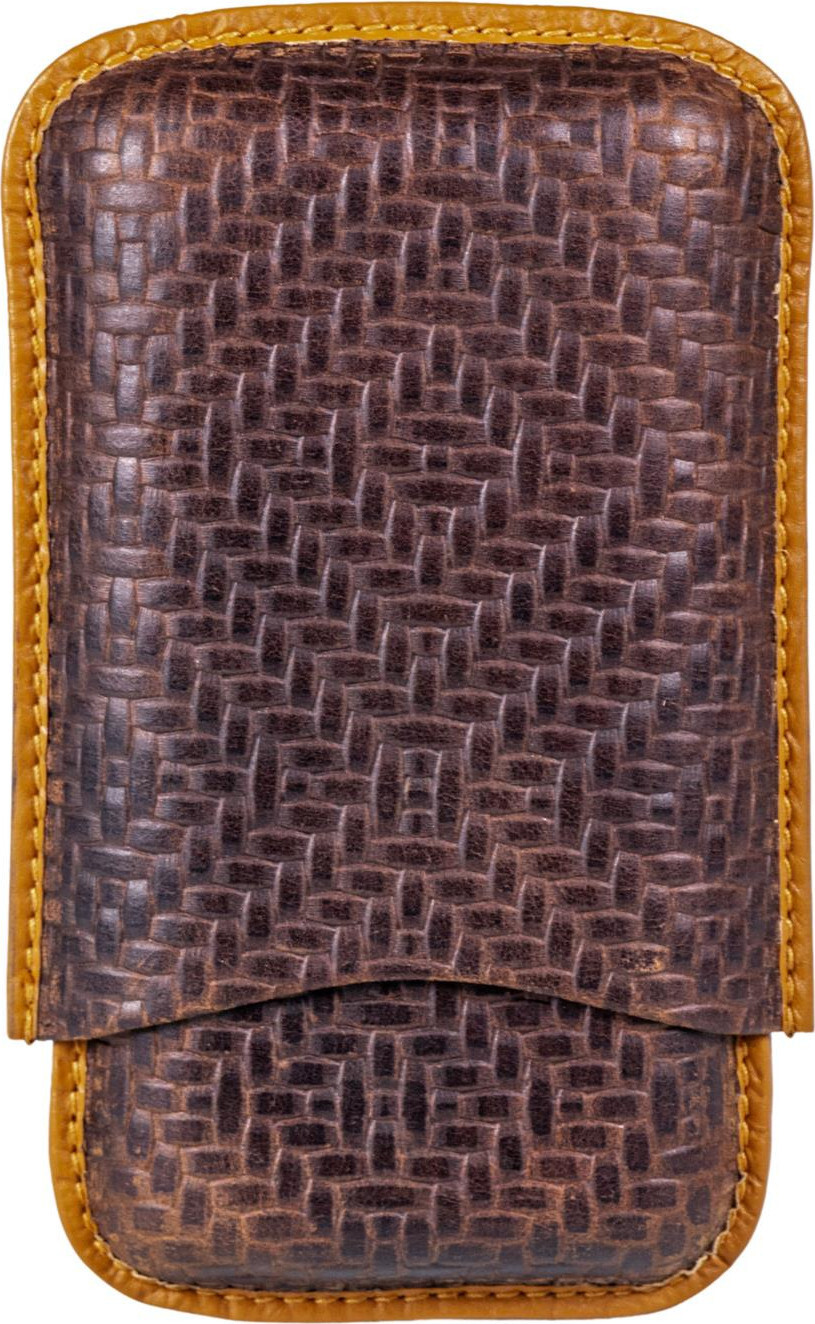 3-Piece Cigar Slide Case Leather Brown / 150 Mm / 23 Mm Inner Ø / Piping