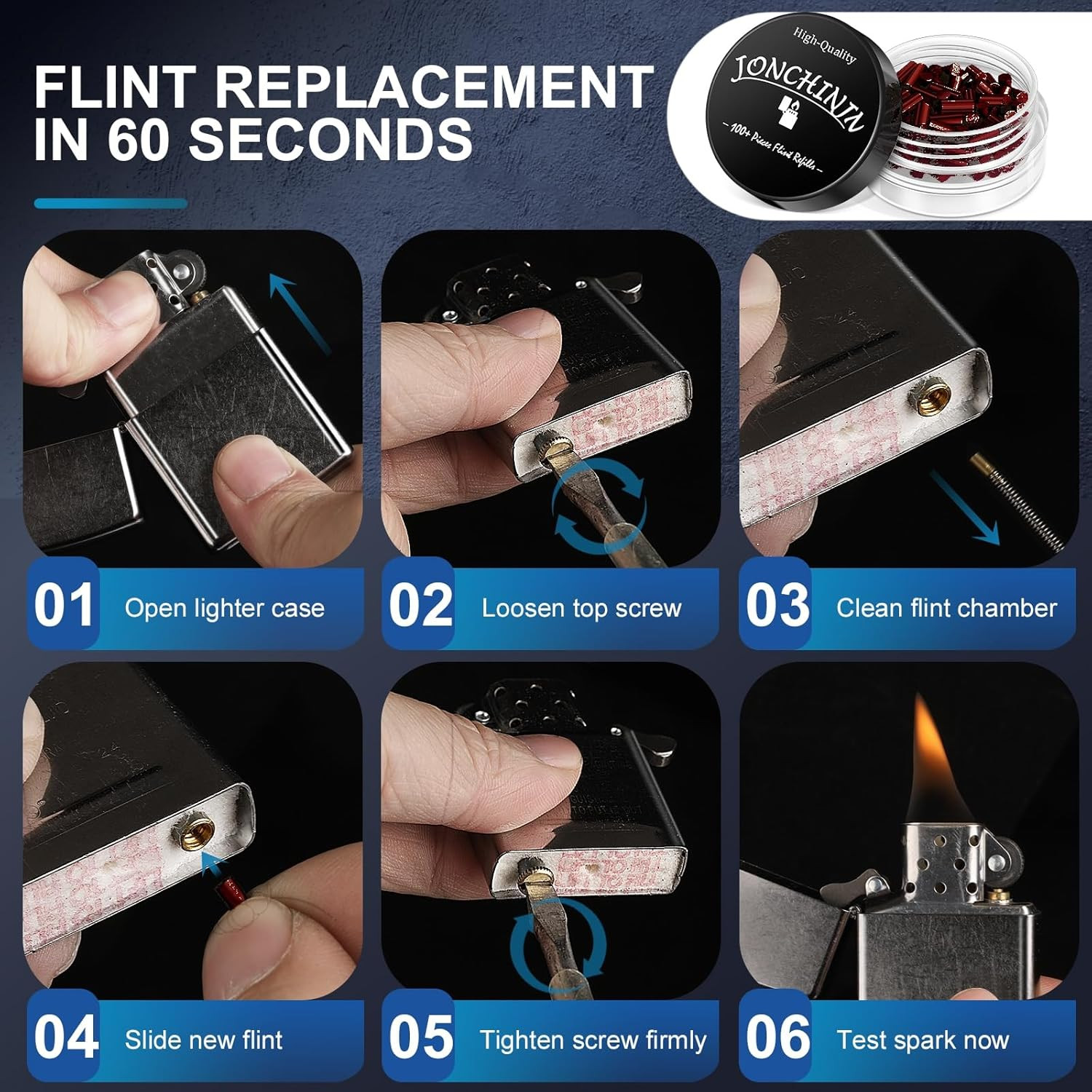 Lighter Flints 100 Pcs, Premium Flint Replacement Refills, Multi-Brand Compatibl