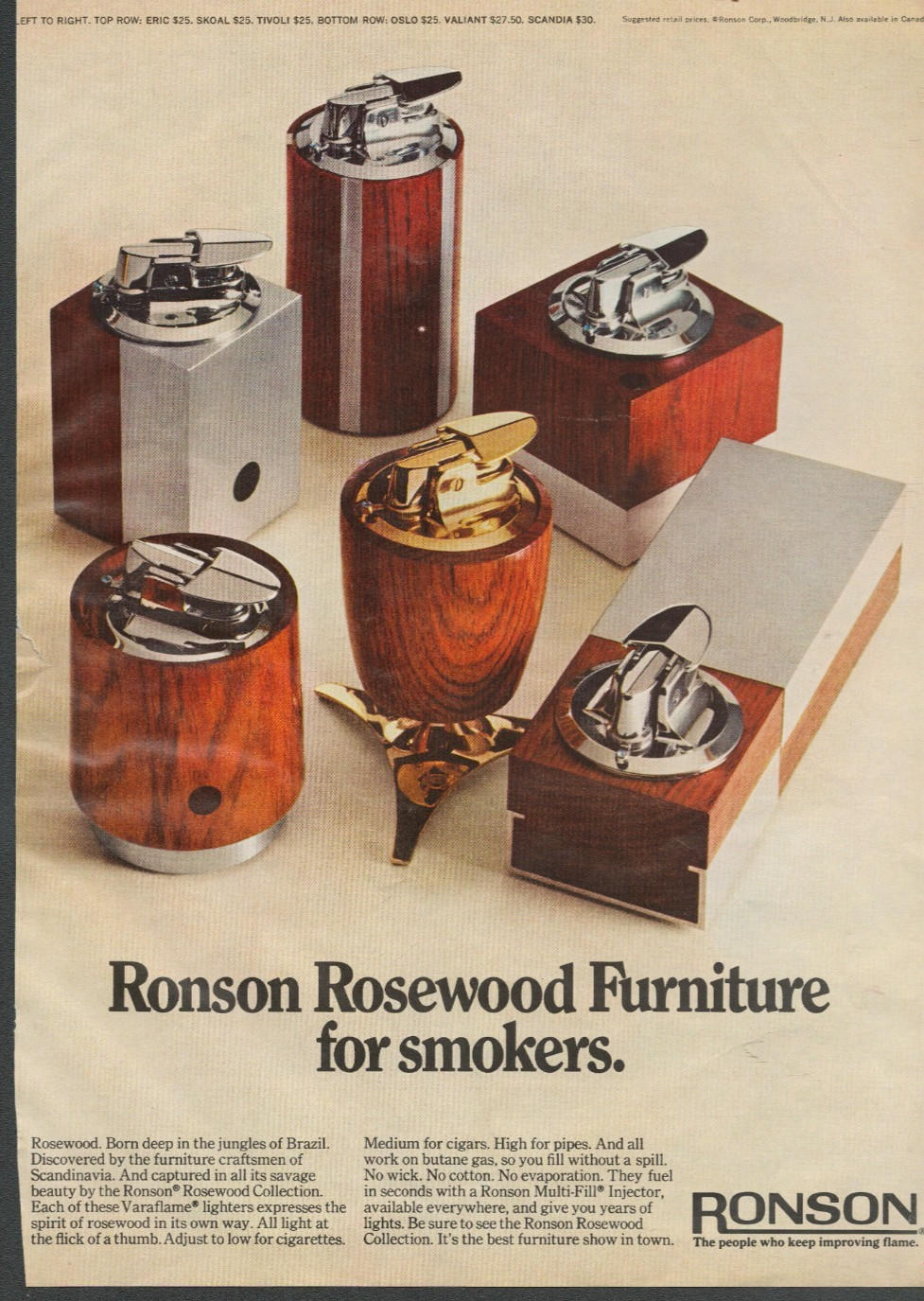 Ronson Varaflame Lighter Rosewood furniture Magazine Ad 6 Lighters 9. x12” AD421