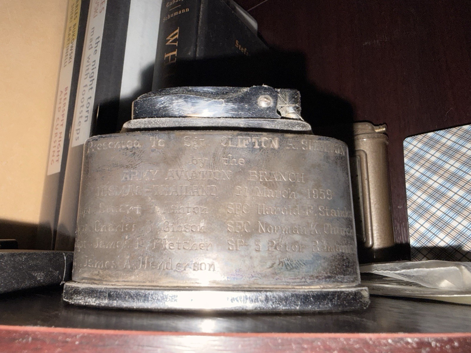1959Ronson Senator Table Lighter Silver/Brass English Aviation Military Engraved