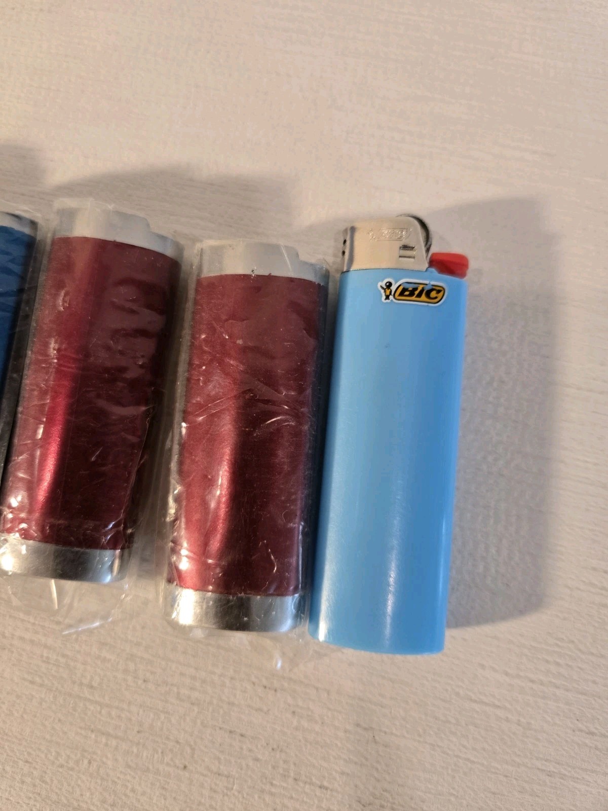 8 Pc Silver / Blue & Red Color Blank Metal Lighter Covers fits Full Size bic
