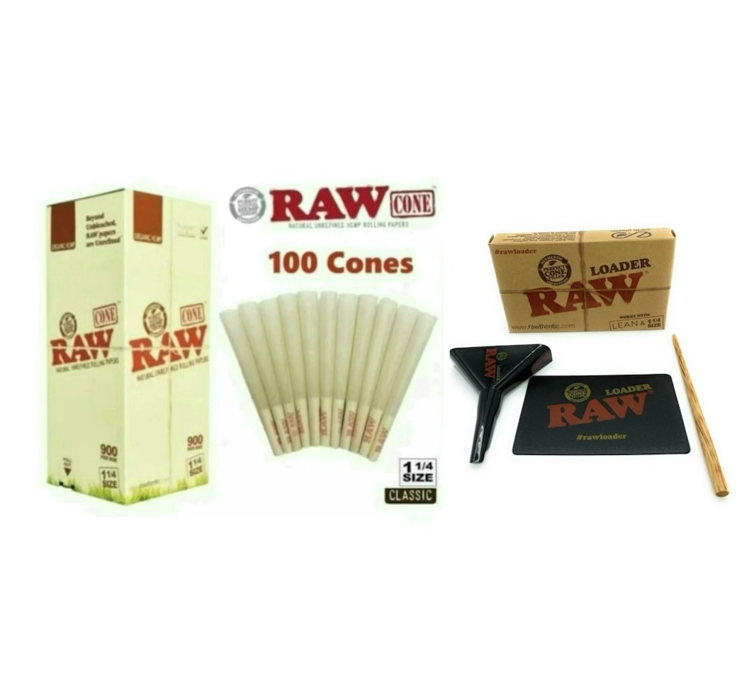 RAW ORGANIC 1 1/4 size pre rolled cone AHTHENTIC + raw 1/4 size cone loader
