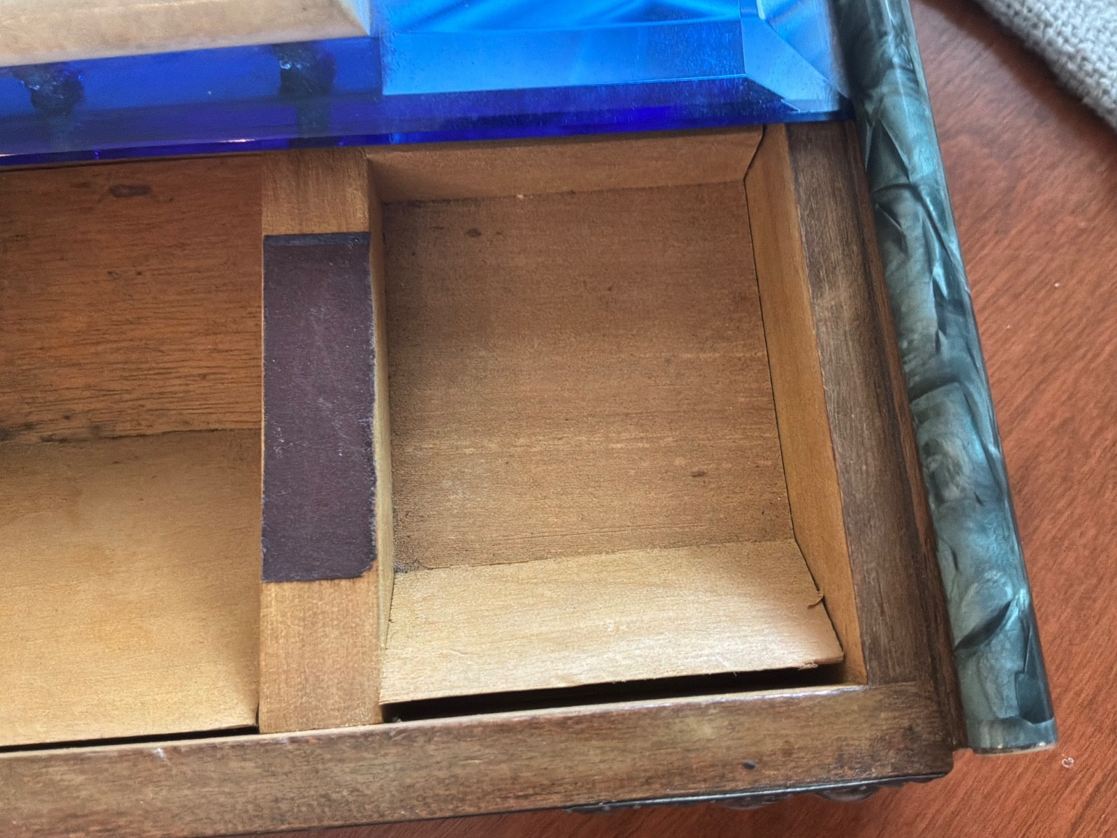MCM 1960’s Blue Glass Top Table Humidor/ Cigarette Box Marked CIGARROS “RARE”