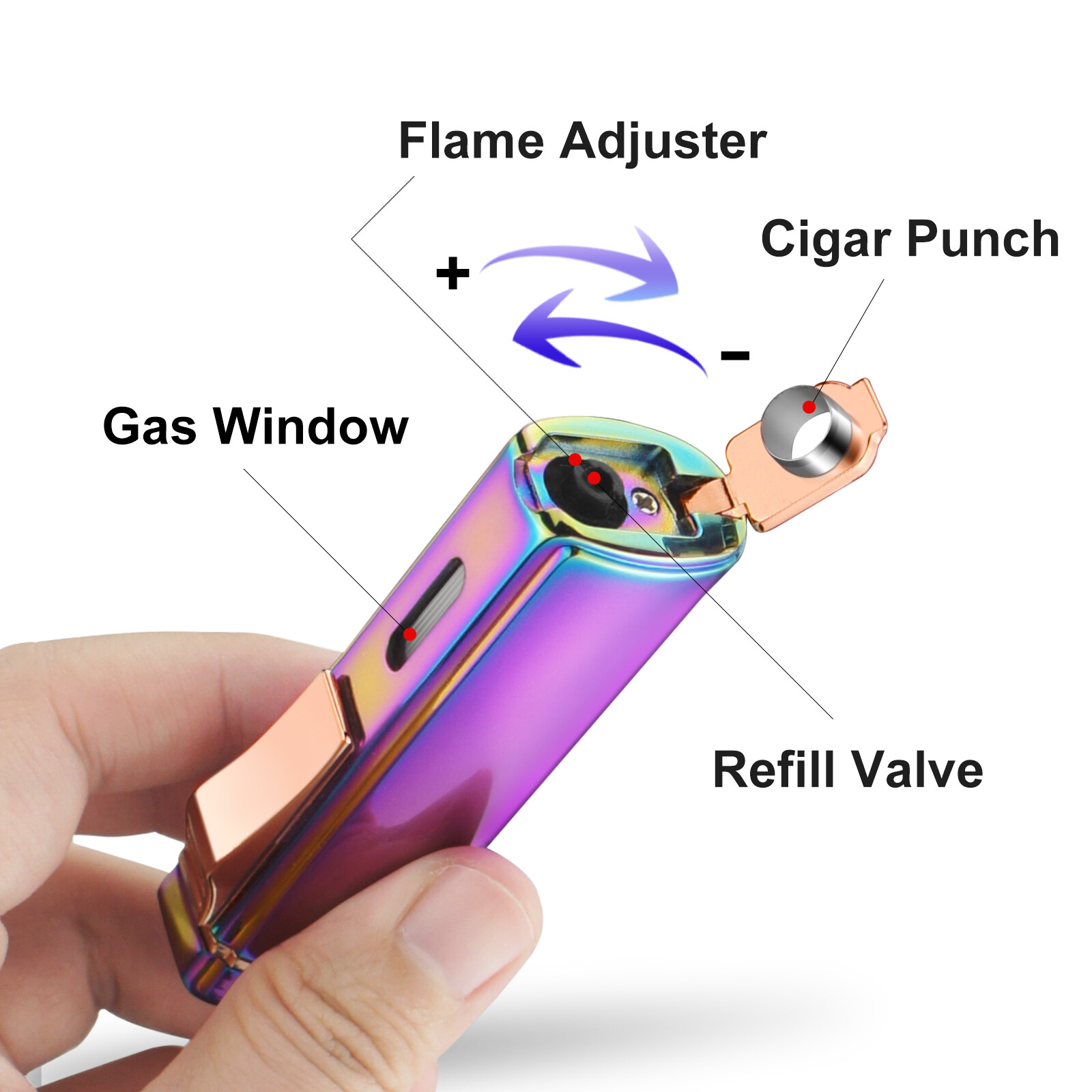 Cigar Torch Lighter Triple Jet Flame Cool Butane Refillable Cigar Lighter Punch