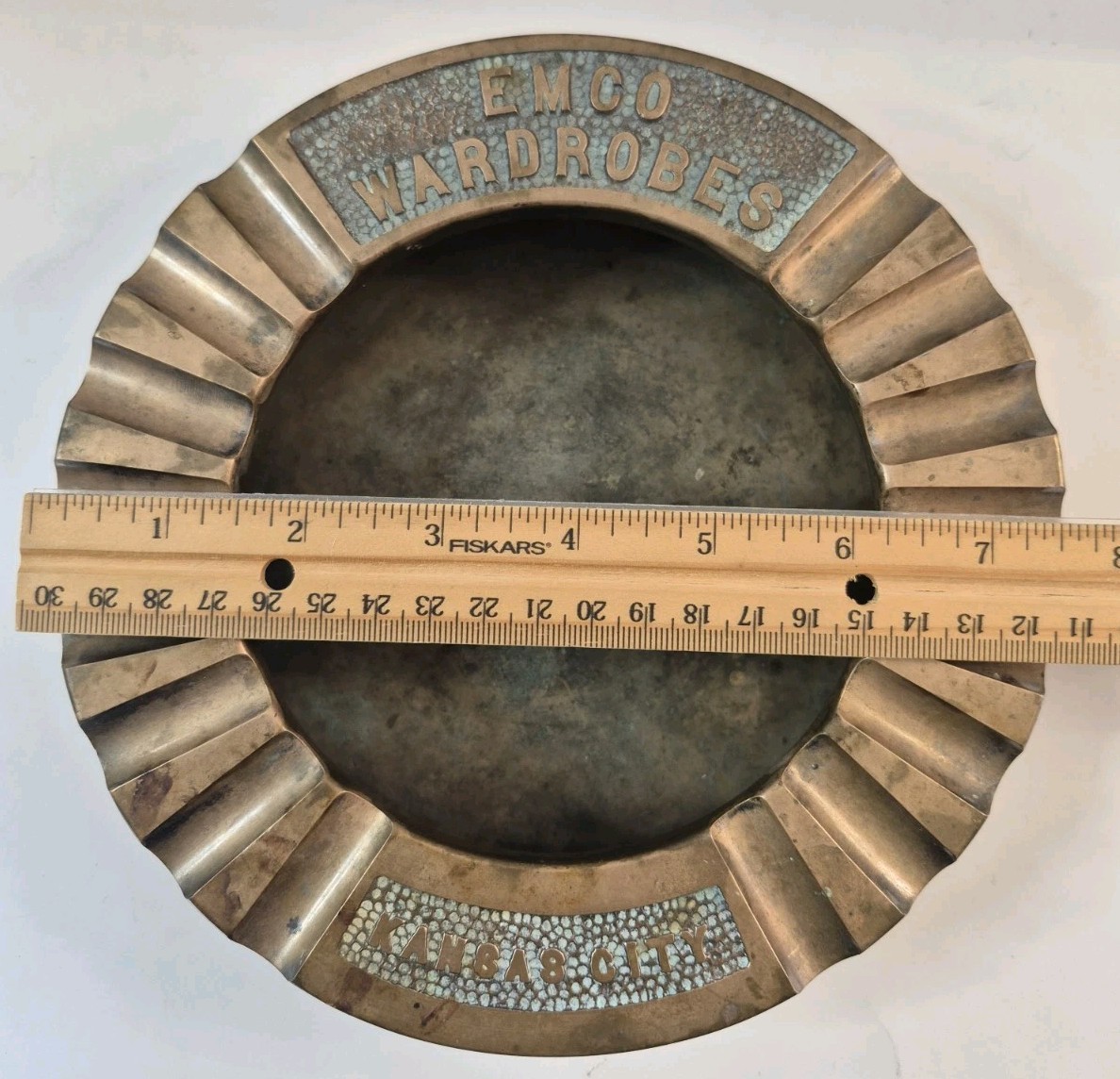 Kansas City EMCO Wardrobes Industrial MCM Heavy VTG Solid Brass Ashtray -5lbs