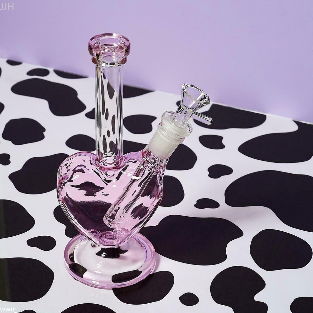 US 9″ Pink Heart Glass Bong Smoking Pipes Water Pipe Glass Bubbler Hookah +Bowl