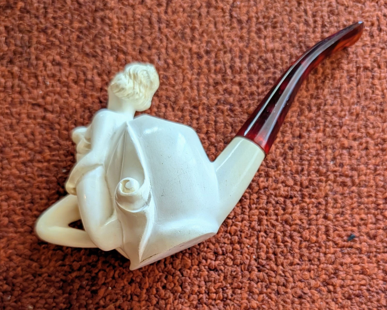 Vintage NOS Hand Carved Nude Lady Smoking Pipe, Block Meerschaum, No Case