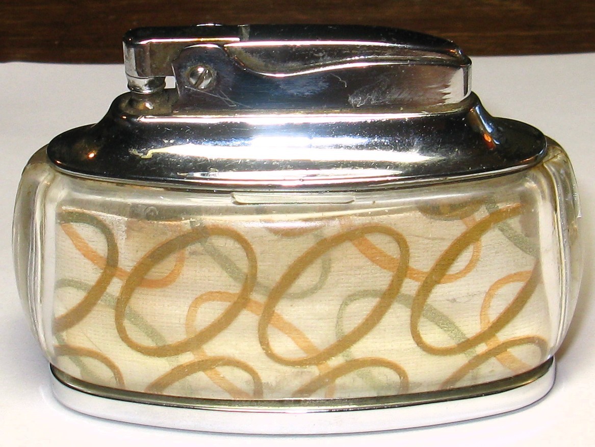 Vintage Ronson “Trophy” Acrylic Multi Color Oval Table Lighter, Mid-Century