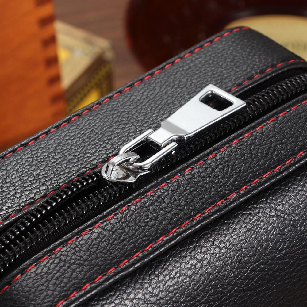 Cigar Case Portable Cedar Wood Leather Cohi Travel Humidor Box 4 Cigars Black