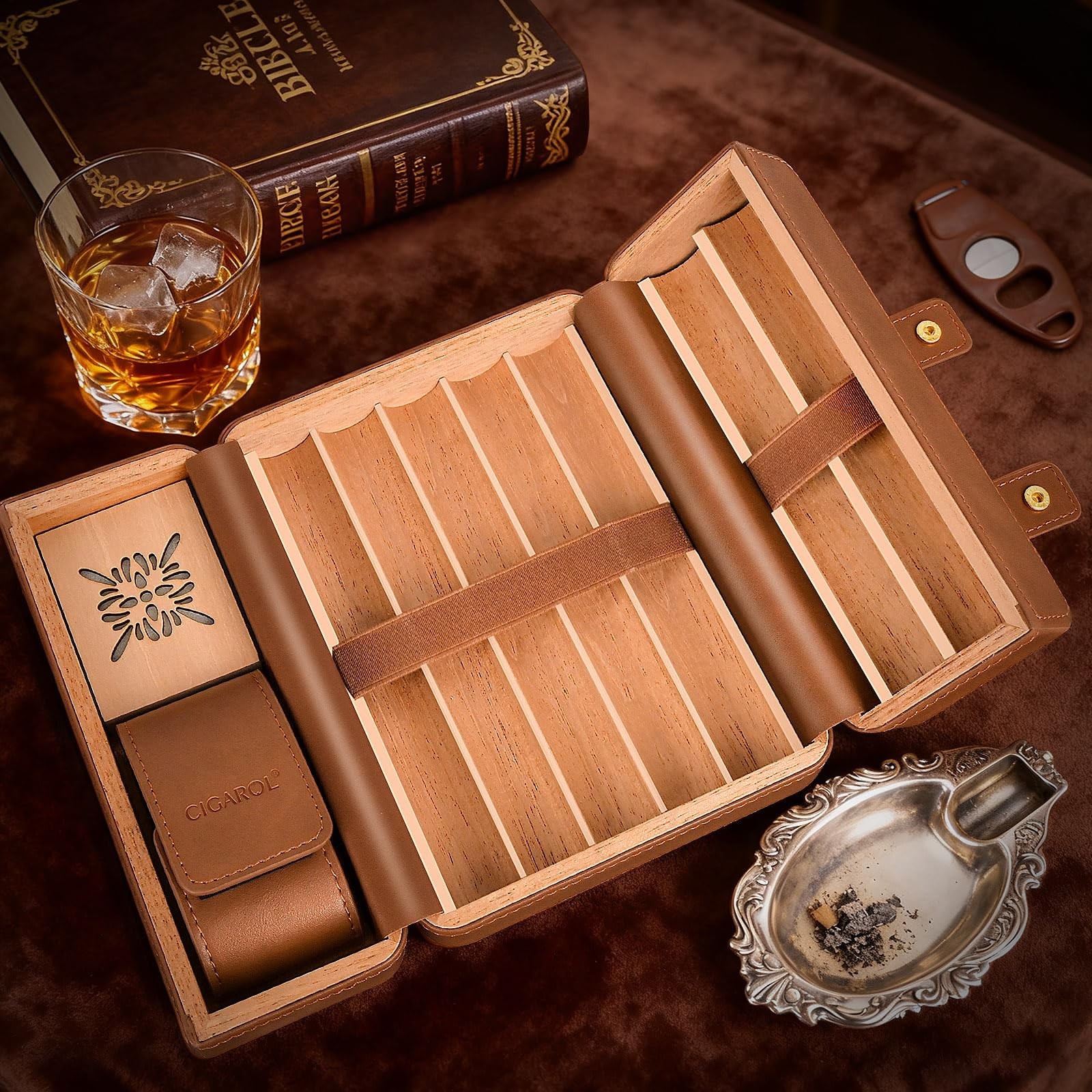 Luxury Portable Leather Cigar Humidor Case with Humidifier – Ideal Gift for Him