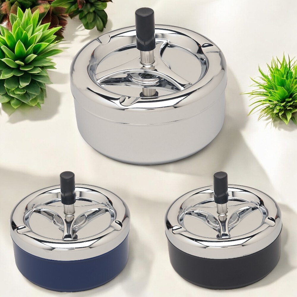 5.2″ Fujima Round Push Down Stainless Steel Tabletop Spinning Cigarette Ashtray