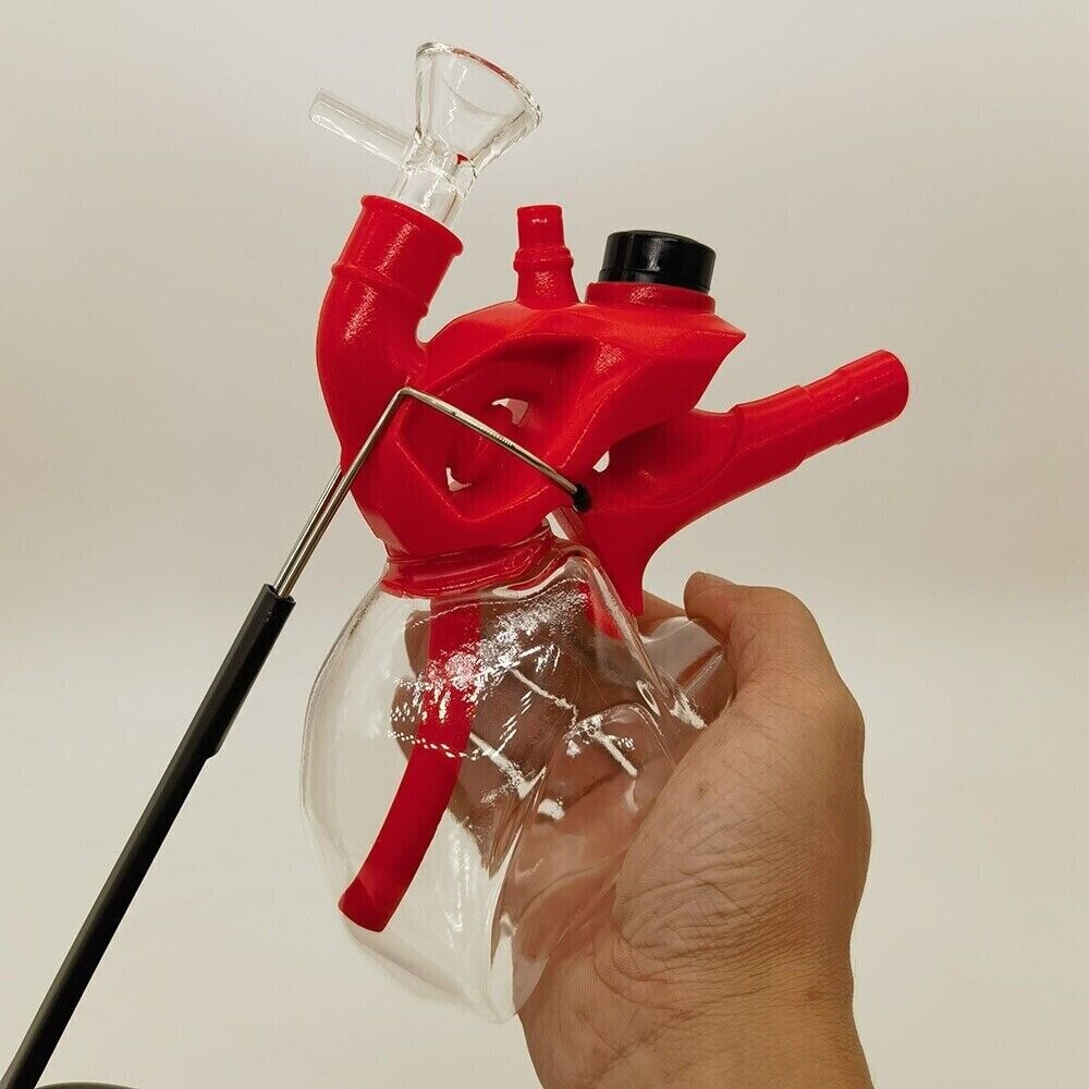6″ Human Heart Water Smoking Pipe Glass Bong Silicone Hookah W/ Long Pipe