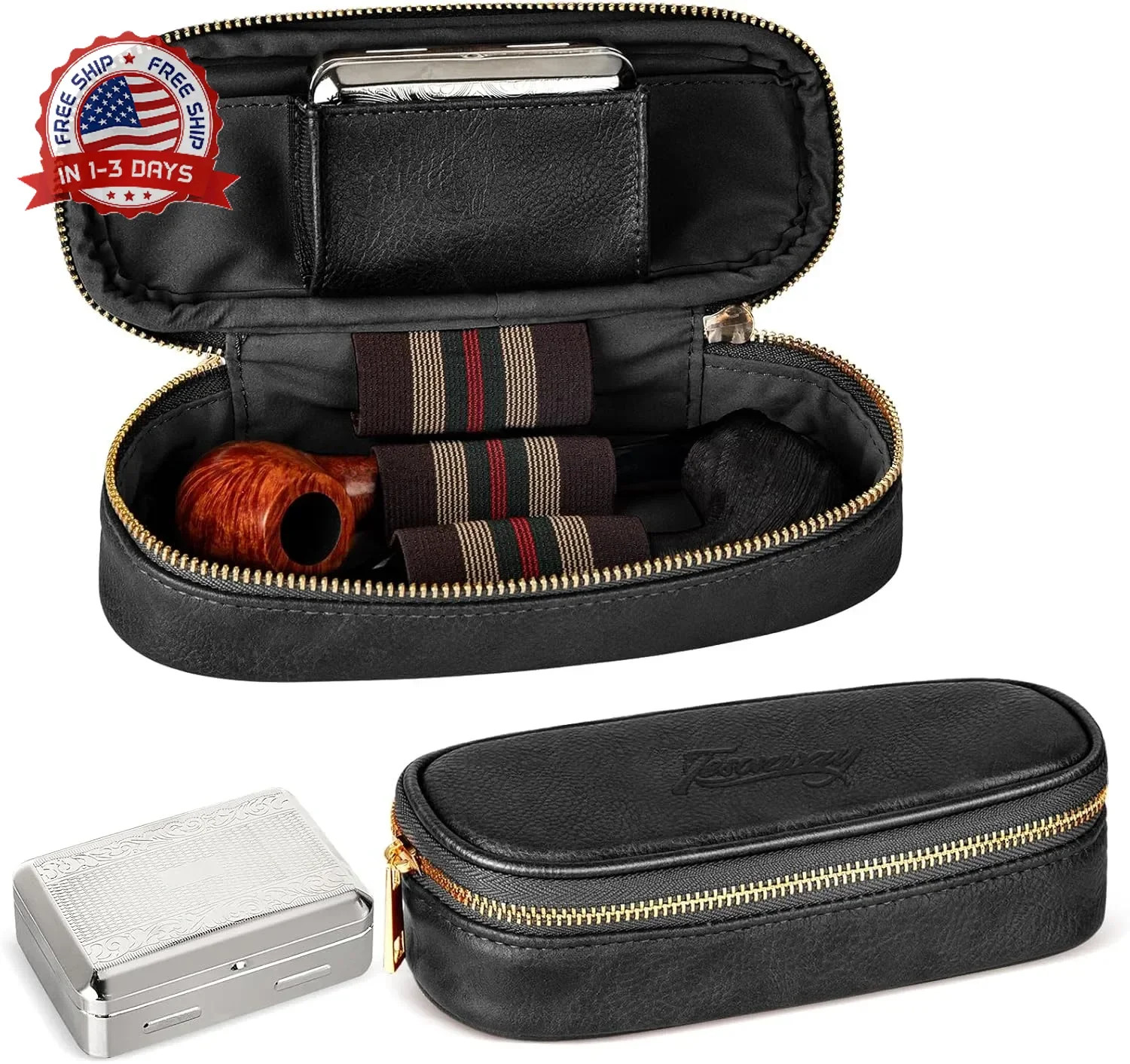 2 Pipe Tobacco Pouch PU Leather Smoking Case for Pipes Cleaners Tamper and Acces