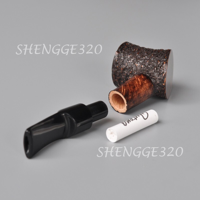 Portable Briar Wooden Tobacco Pipe Poker Cherrywood Carved Surface Bent Stem