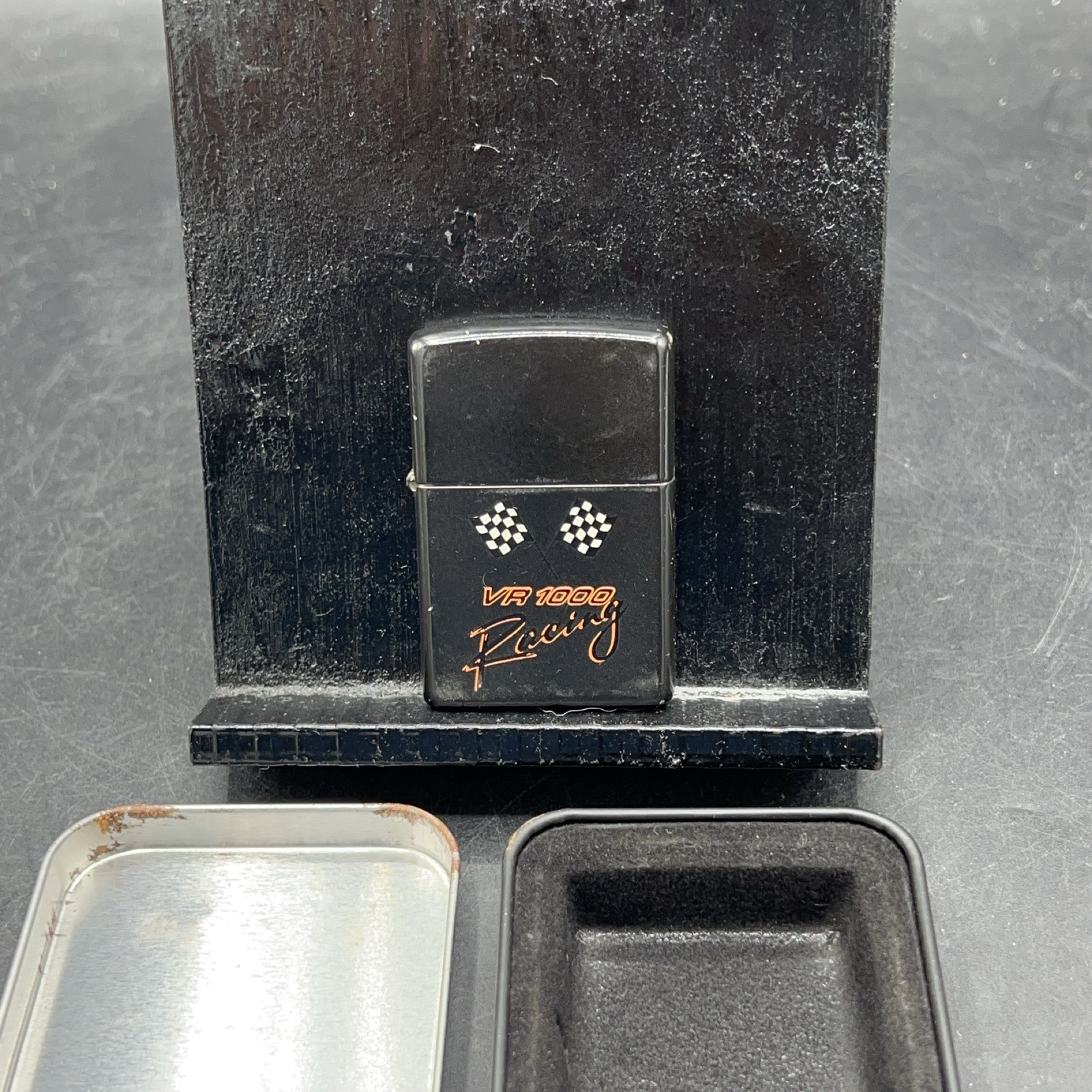 Zippo VR 1000 Racing Lighter Black Orange w/ Tin Case