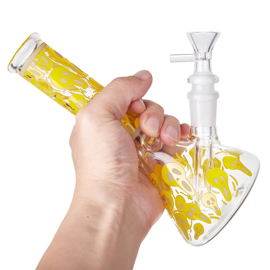 7.8″ Skull Fluorescent Glass Bong Glass Water Pipe Smoking Tobacco Beaker 14MM