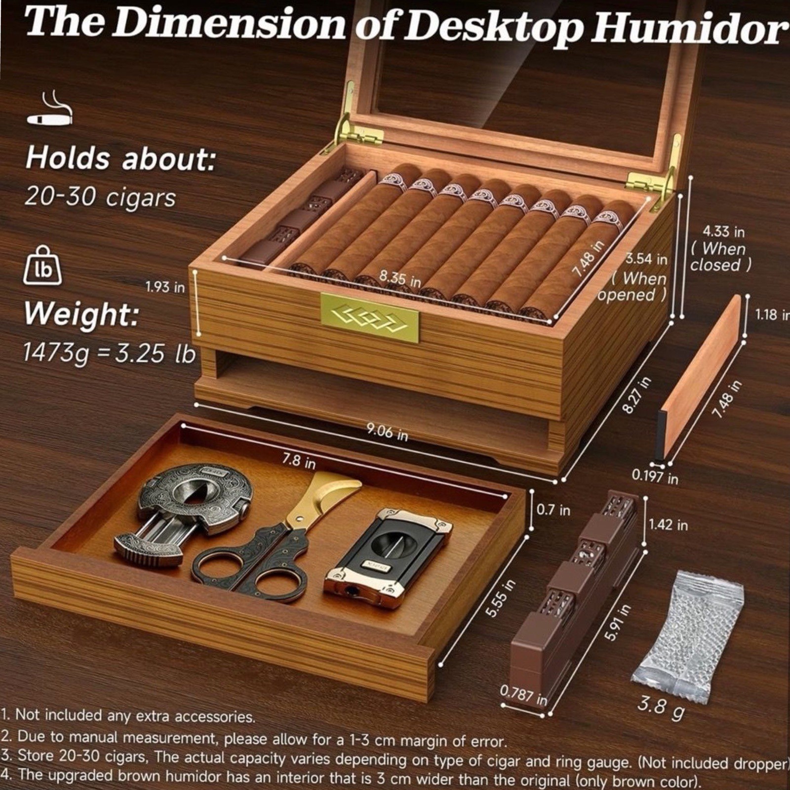 TISFA Cedar Wood Cigar Humidor Box with Digital Hygrometer & Glass Top