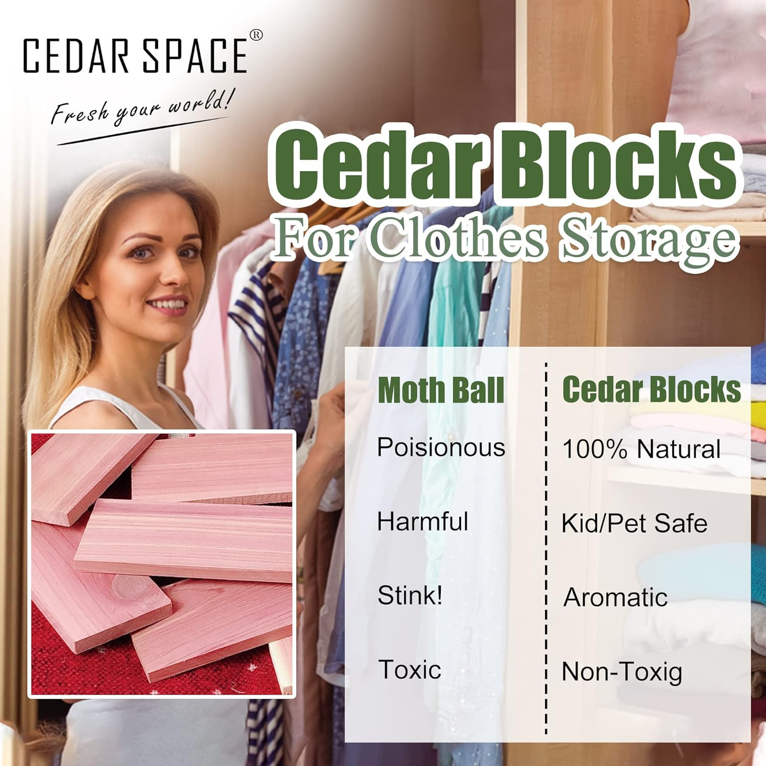 Cedar Blocks for Closet Storage,100% Aromatic Red Ceder Blocks Cedar Planks Chip