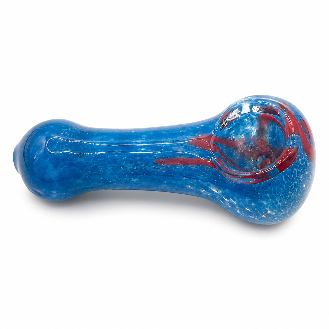 Blue Cherry Pocket Mini Glass Spoon Pipe – 3-3.5 Inch Blue Red Hand Pipe