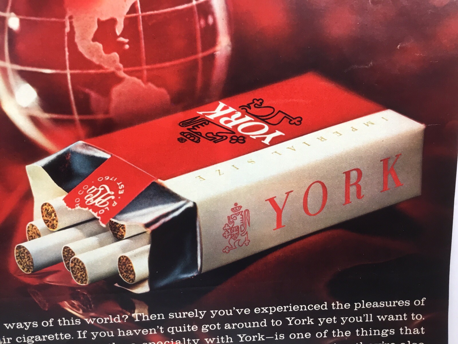 York Cigarettes, Vintage Print Ad. The Debonair Cigarette, Longer Than A King.