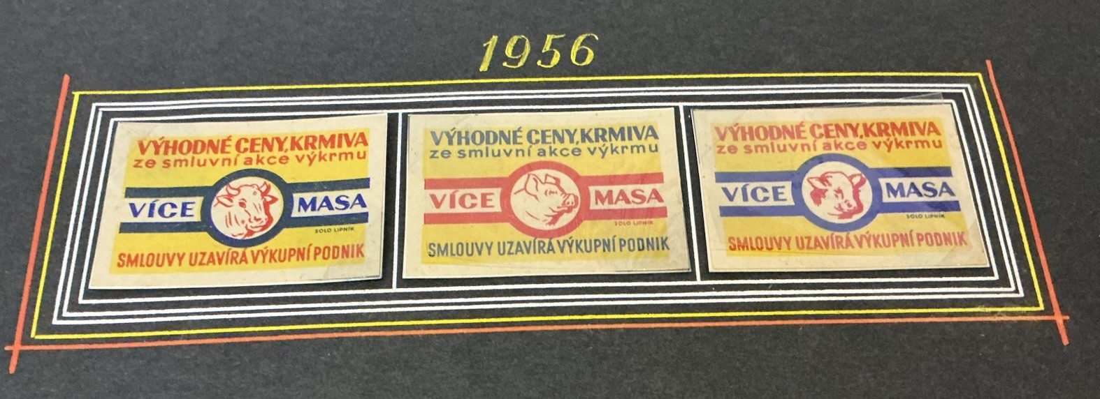 1956 Czech Matchbox Labels Livestock & Floral Gift Series SOLO Lipnik Set of 7