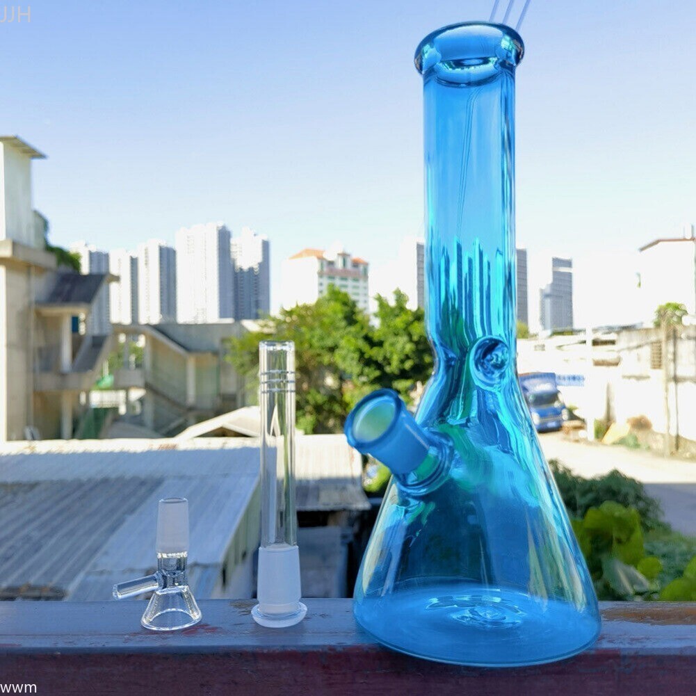 US 10 inch Glass Bong Blue Smoking Water Pipe Hookah Beaker Bubbler + Bowl