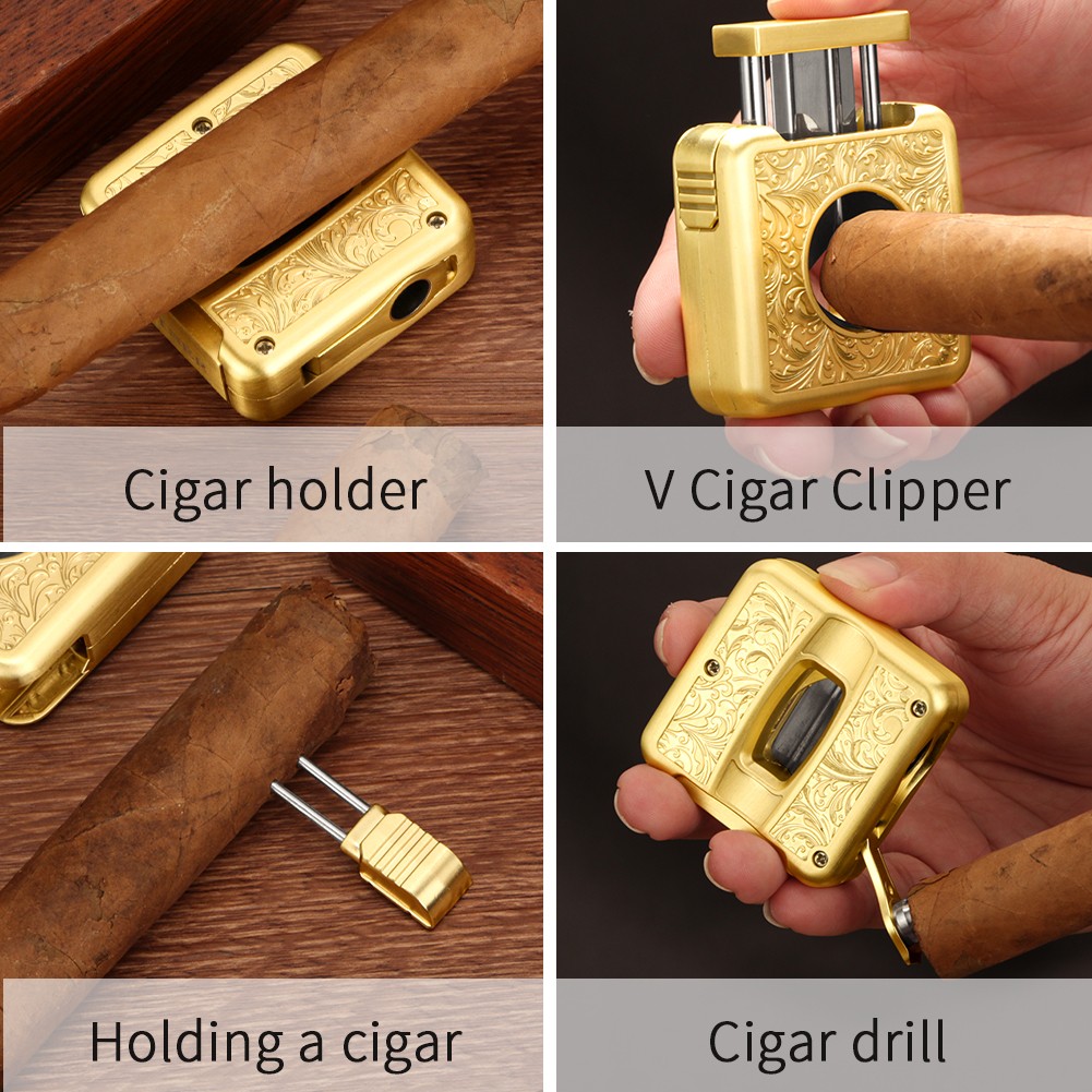 Galiner Gold Cigar V-Cutter Scissors Metal Cigar Punch Holder Needle Stainless