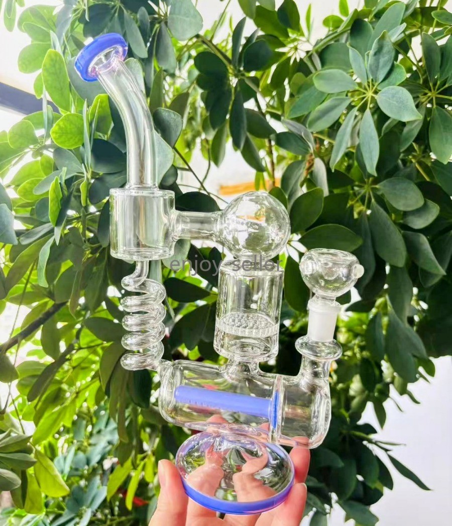 Coil Honeycomb Recycler rig Multiple pipes thick bong Glass Water Smoking purple