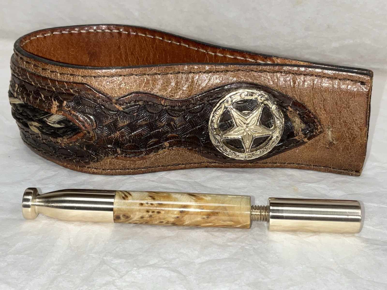 Pipe Tobacco Tamper And Pick Tool, Alaskan Yellow Cedar Burl And Brass