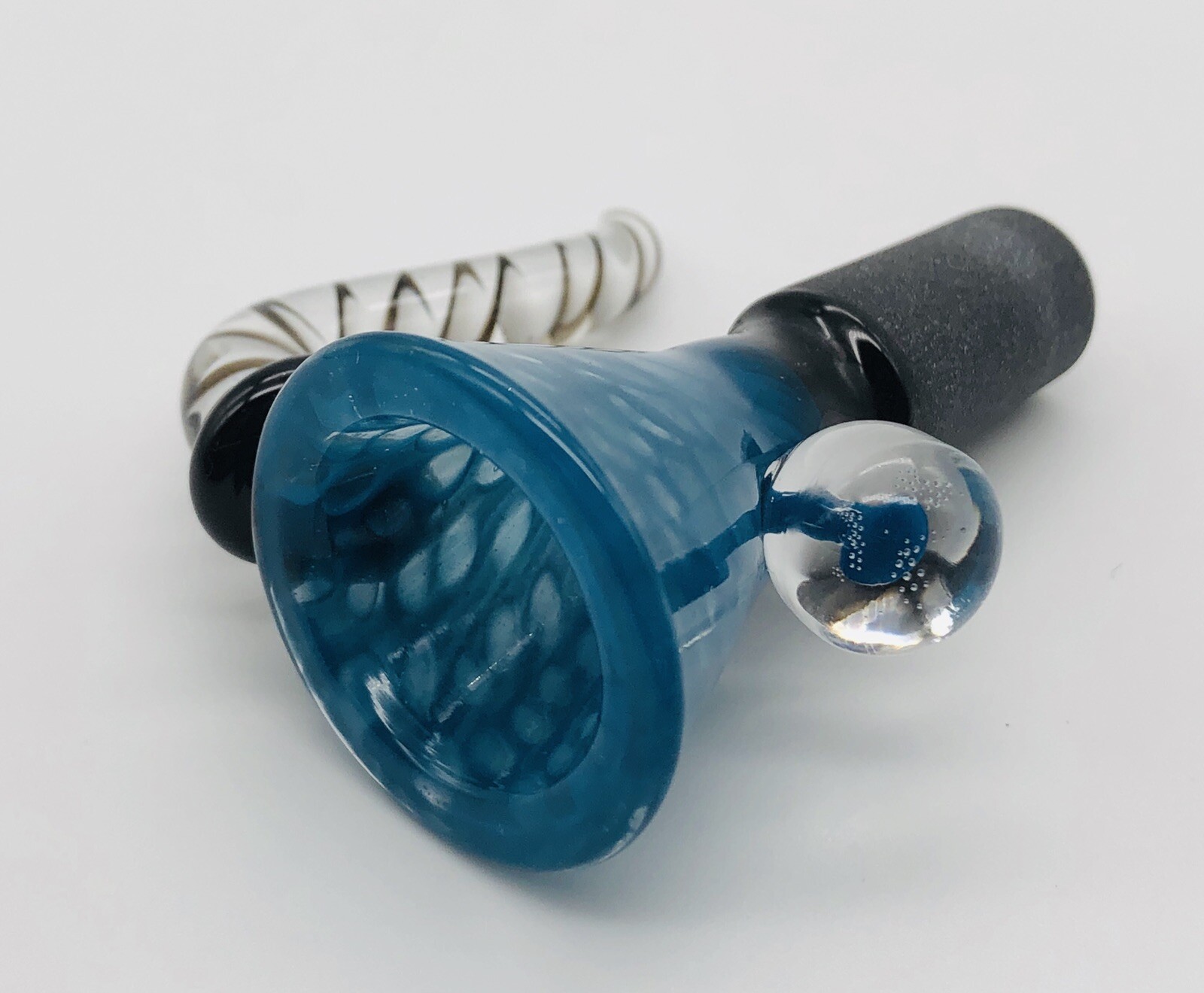 Blue & Black 14mm Smoked Ball & Fang Cone Shape Bowl Male Joint Art USA