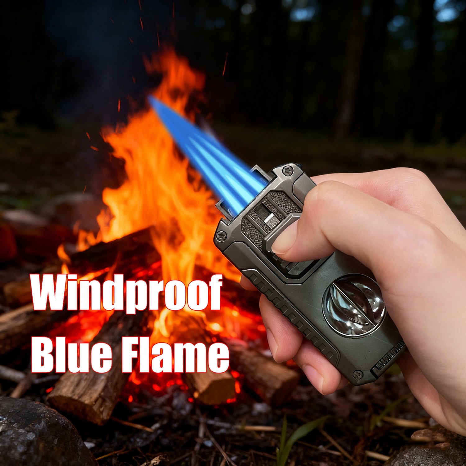 Metal Torch Lighter-Refillable Butane Jet Adjustable Blue Flame Lighter GR56HB