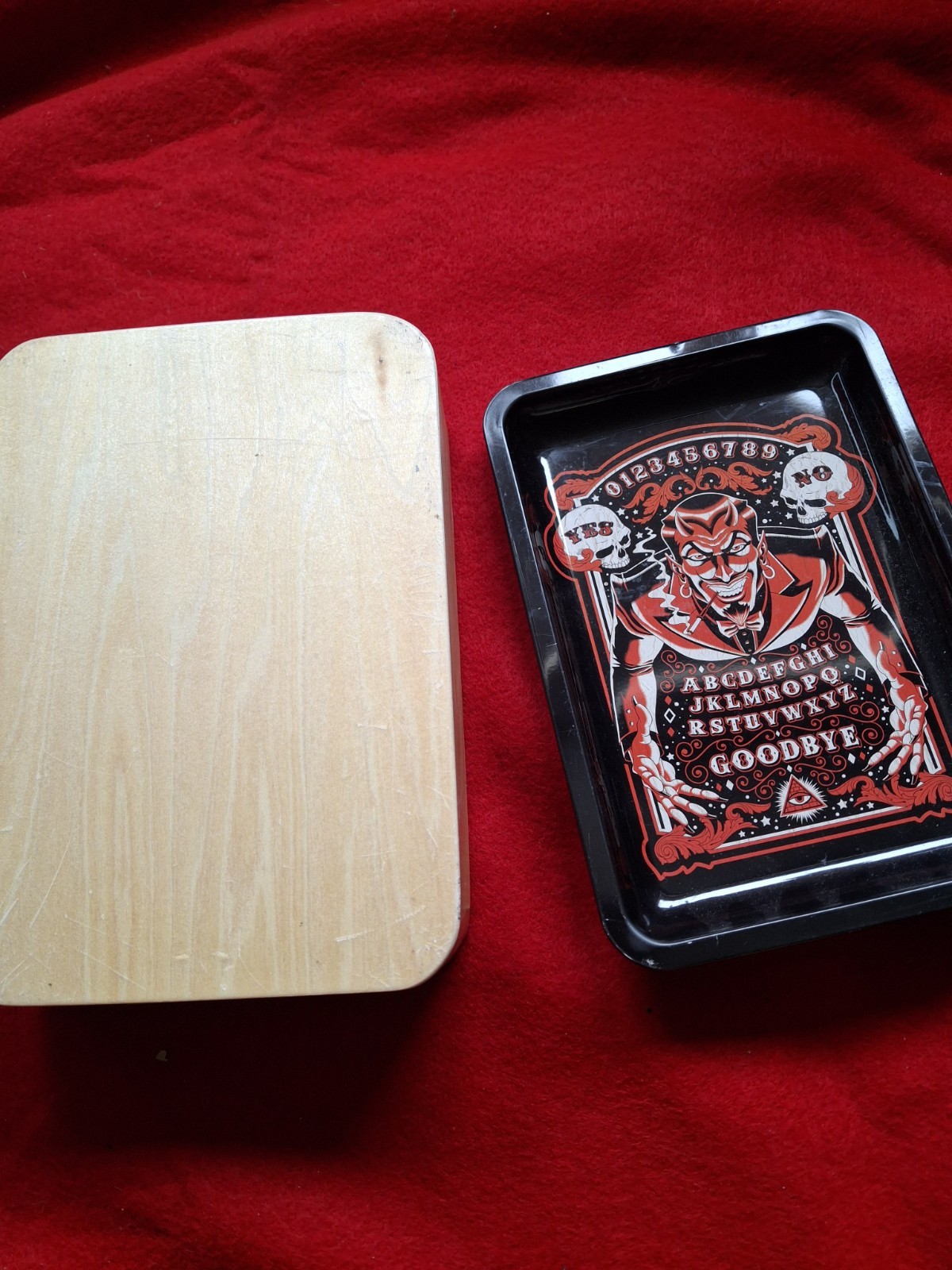 MAGNETIC STORAGE TRAY WOODEN STASH BOX ROLLING TRAY OUIJA DEVIL SATAN BRAND NEW