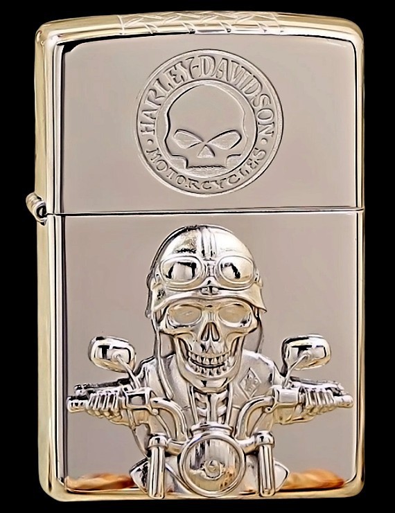 Cool High Polished Chrome Harley Davidson 3D Undead Zippo Lighter