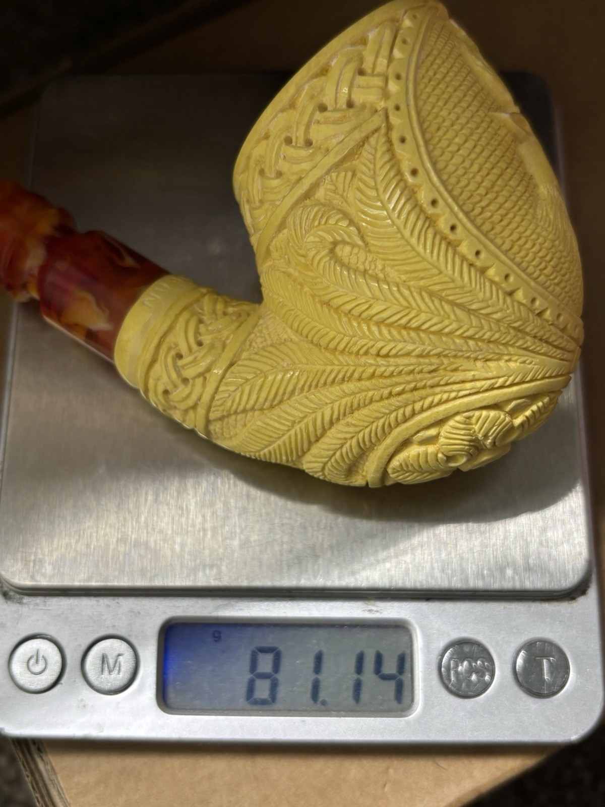 EGE Deer Embossed Ornate Dublin Pipe Block Meerschaum-handmade NEW W CASE#1045