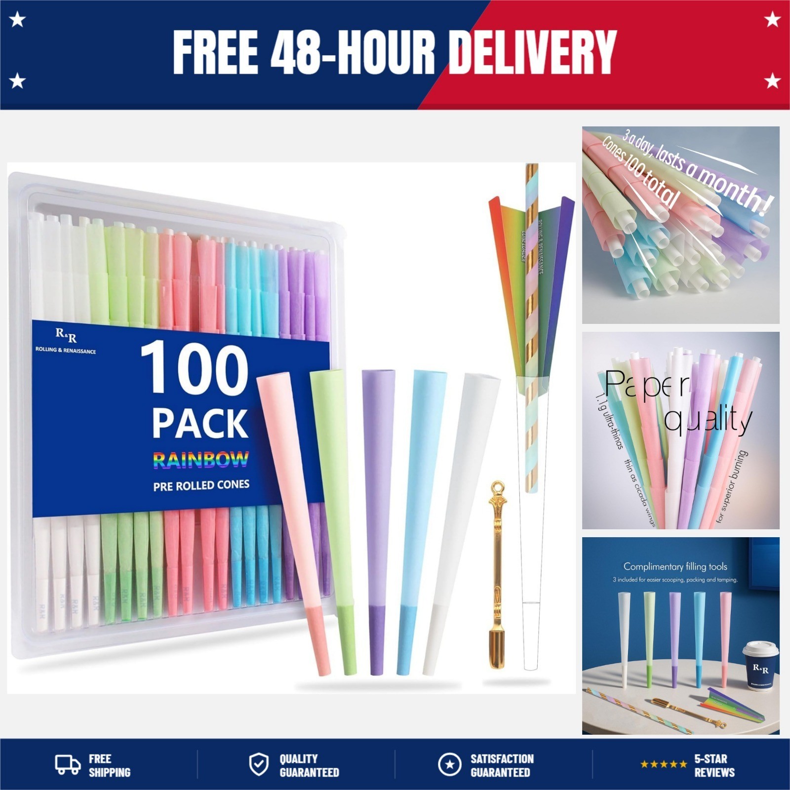 100 Pack Colorful Rolling Papers Pre Rolled Cones King Size – 108mm King Size Pr