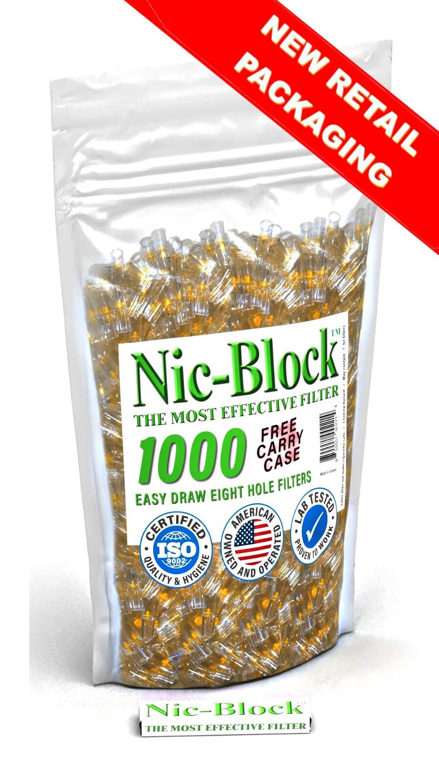 NIC-BLOCK Cigarette Filters Bulk Wholesale 1000 FILTERS TIPS & FREE CARRY CASE