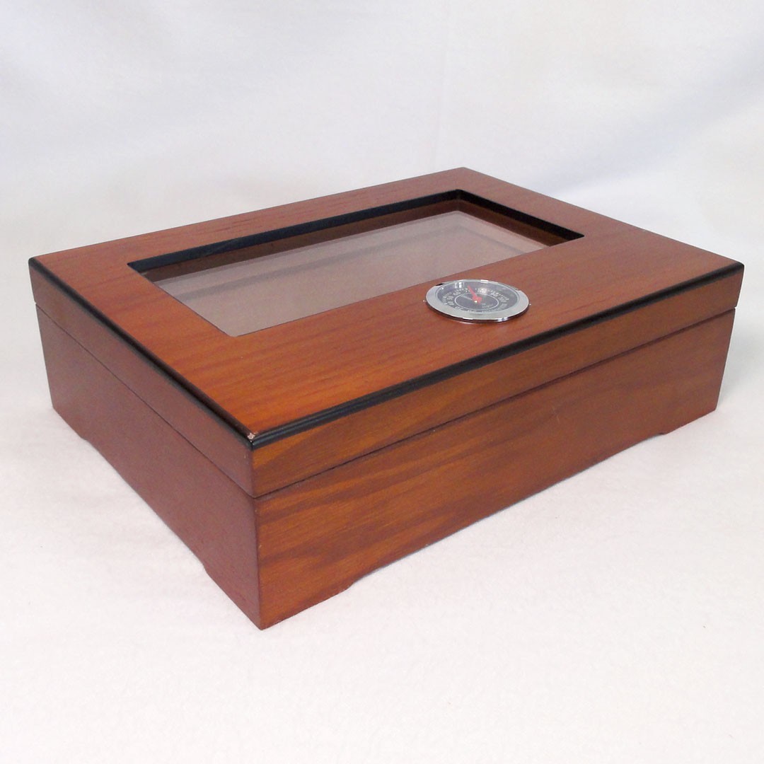 Cigar Humidor Glass Top Cigar Box with Hygrometer Humidifier Cedar Lined