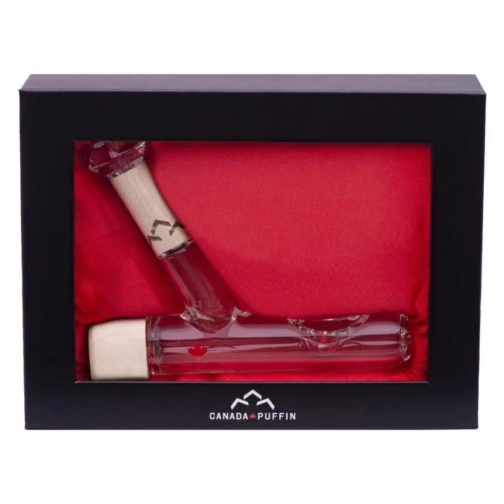 Canada Puffin Chalet Steamroller Smoking Hand Pipe Glass Bong Wood Vintage Raw