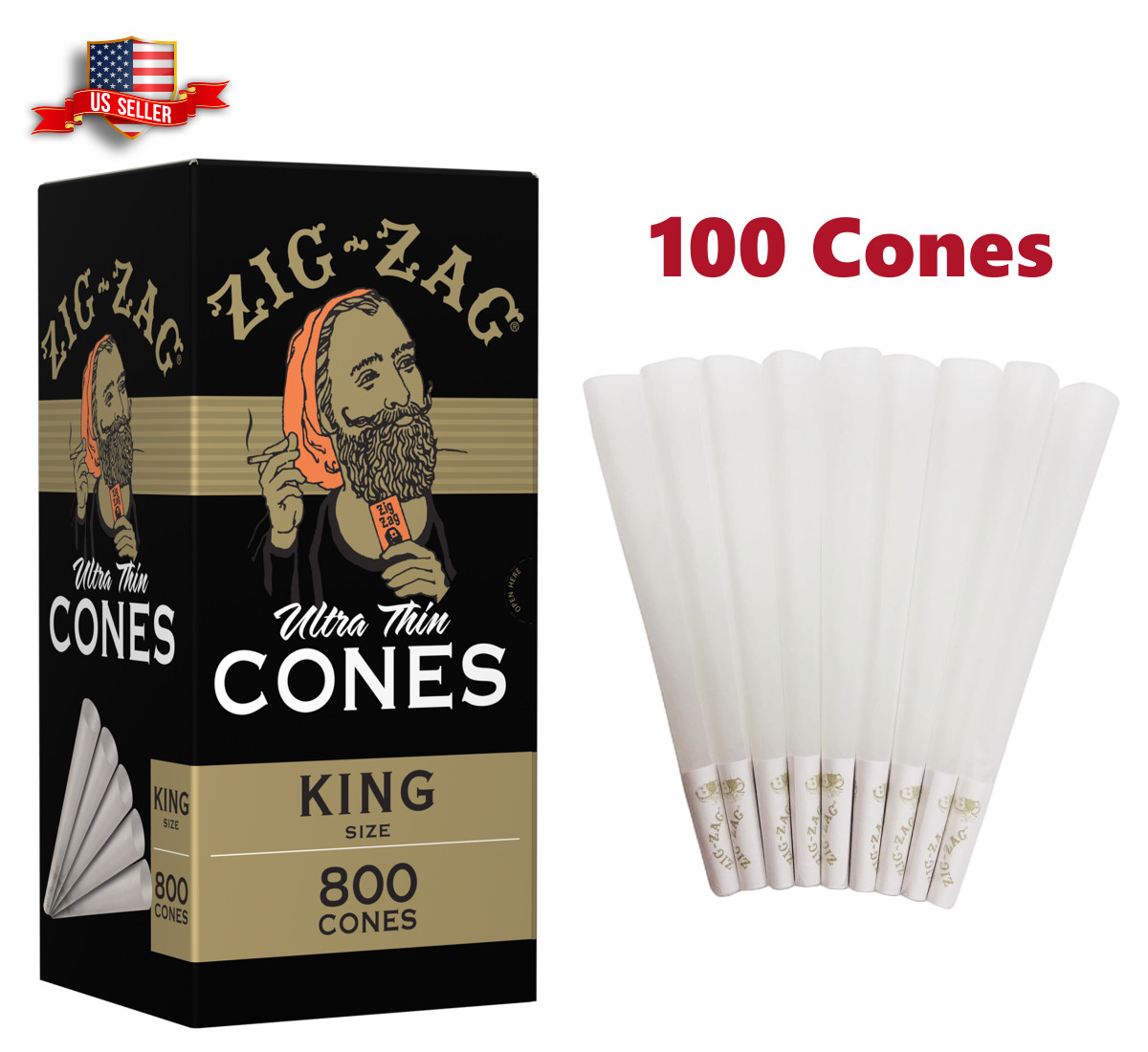 Zig-Zag® Ultra Thin Paper Cones King Size 100 Pack & Fast Shipping US