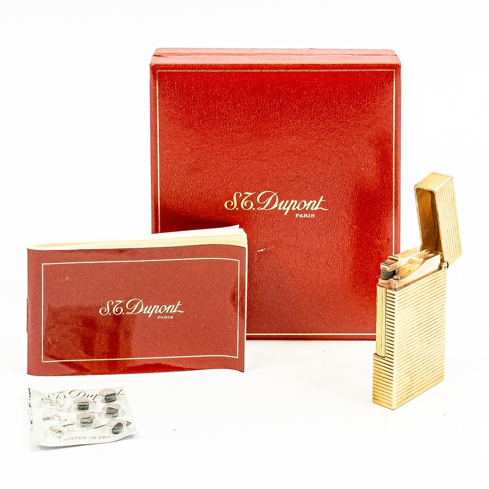 S.T. Dupont Ligne 1 Gold Plated Lighter Vertical Line France Vintage w/ Box
