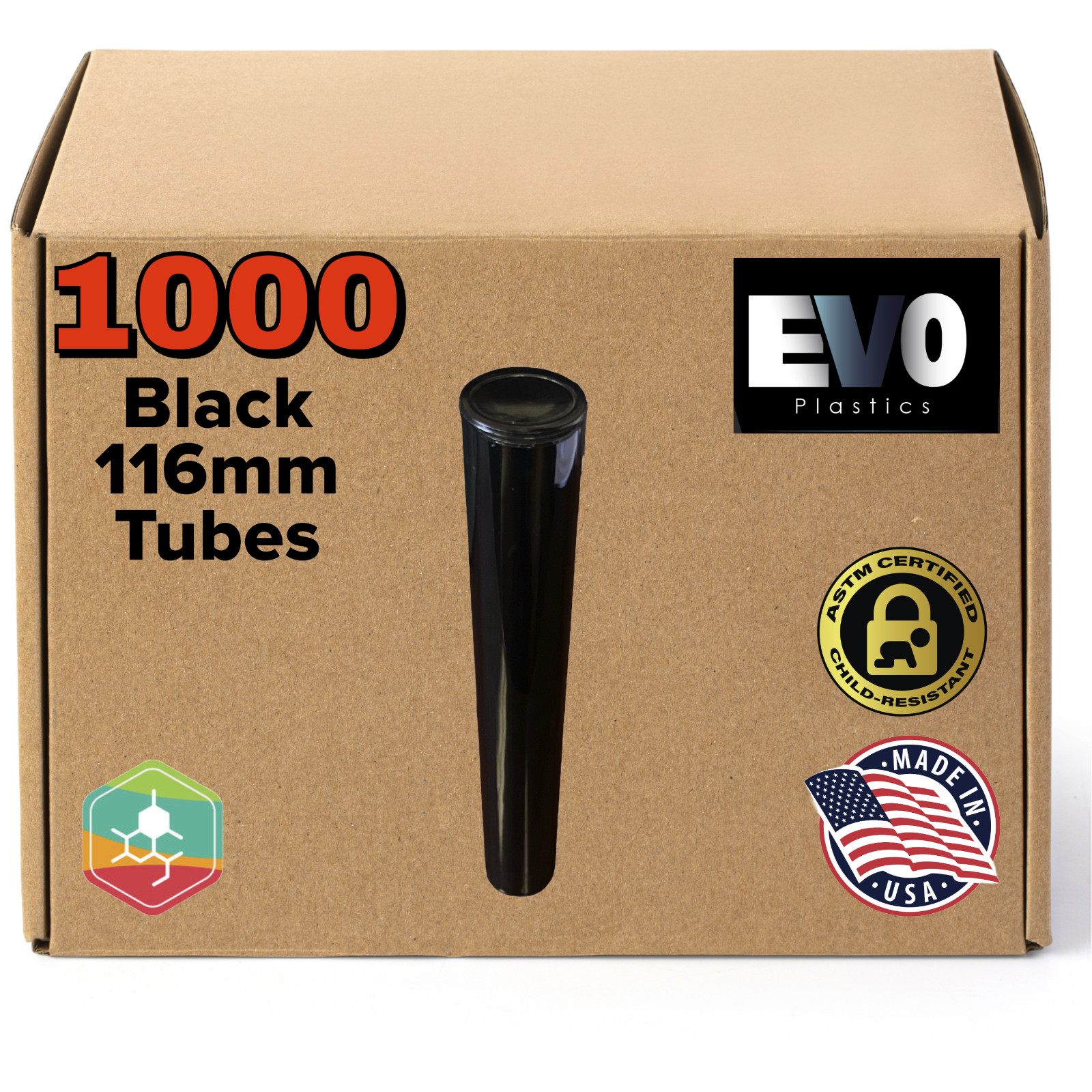 116mm Black Pre Roll Tubes Pop Top – King Size – Plastic Storage – 1000 count