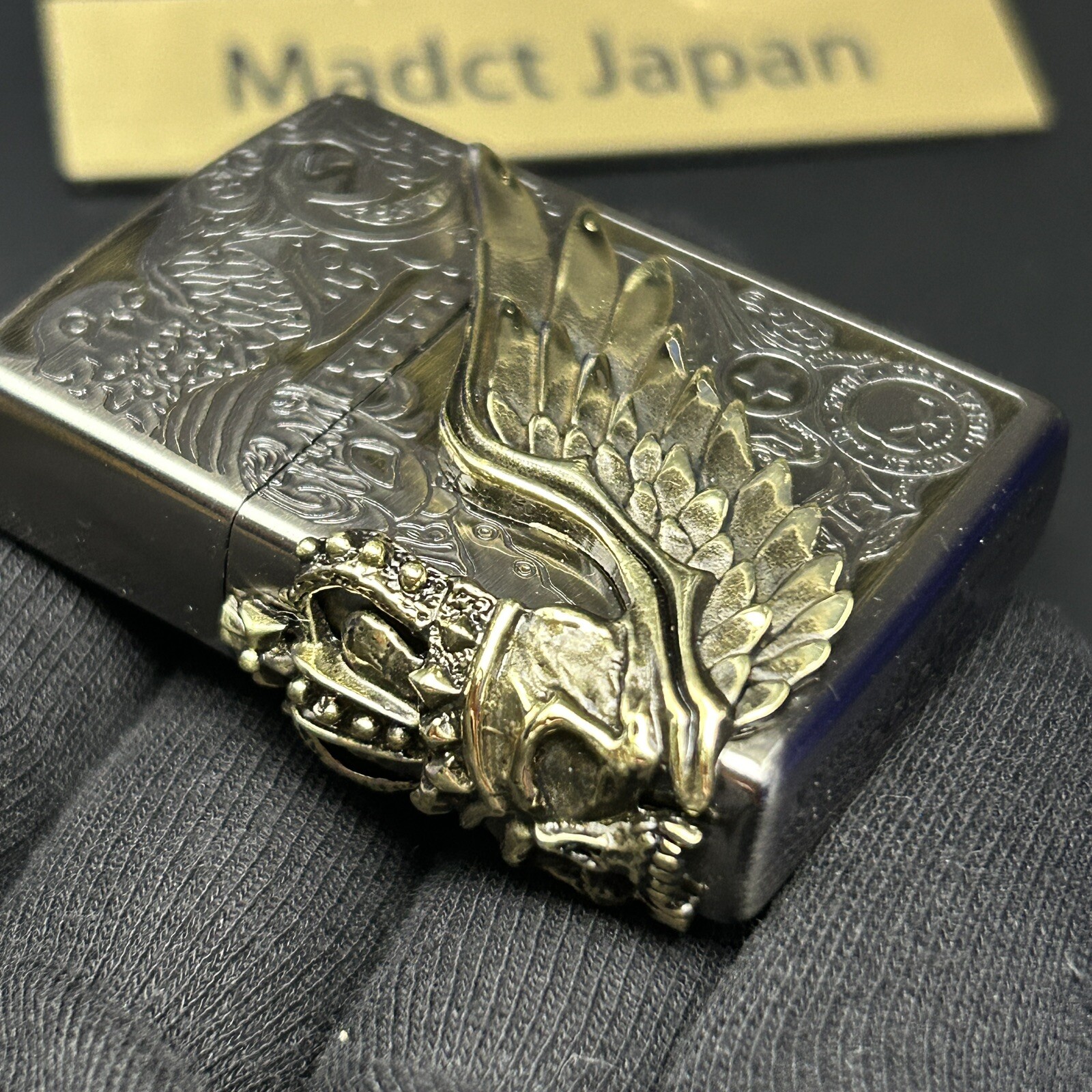 Zippo Lighter Fortune Head Lucky Owl Crown Skull 3 Sided Metal Gold Silver Brass