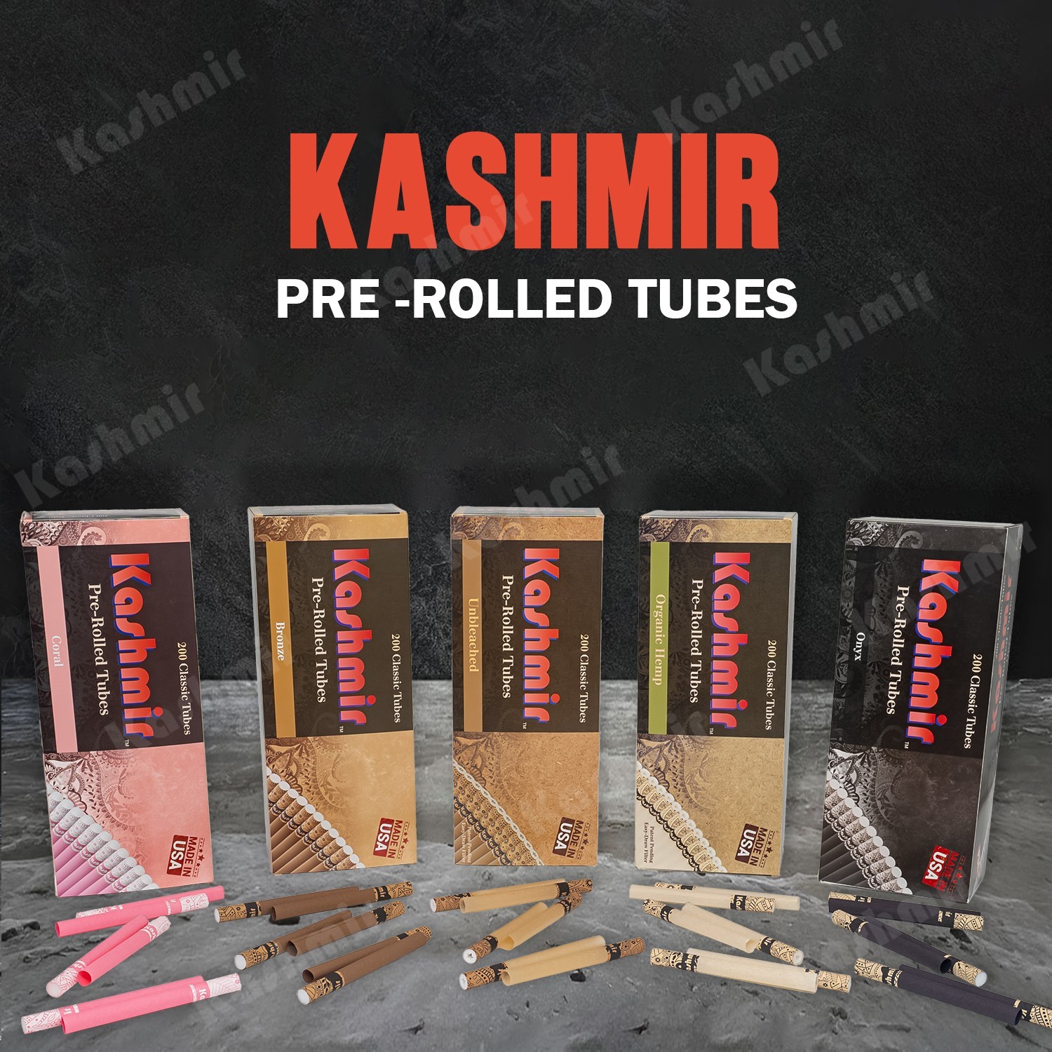 Kashmir Pre-Rolled Classic Cigarette Tubes Onyx Patent Pending Filter Design 200