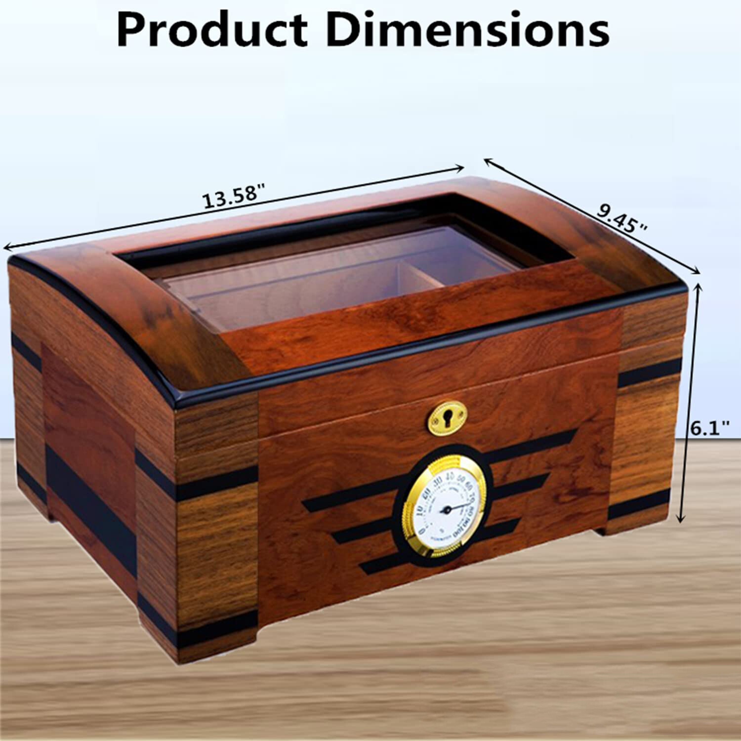Cigar Humidor Front Mounted Hygrometer Cedar Lined Storage Box Spanish Cedar Tra