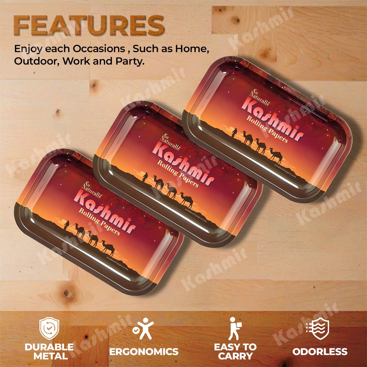 Premium Metal Rolling Tray x 3 ct- Metal Rolling Tray- 10.5×6.25 Small -Kashmir