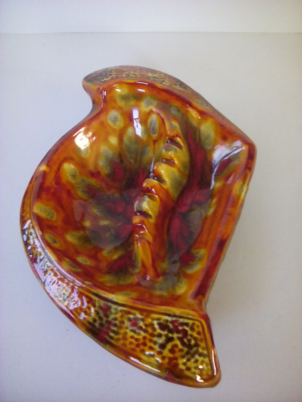 1978 Vintage Retro MCM Ceramic Ashtray Large Drip Glazed Signed SJK 16